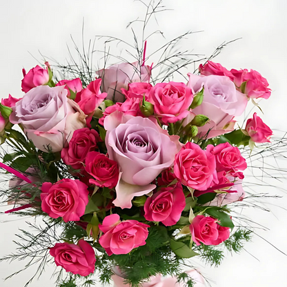 Premium Vazoda Pembe Çardak Gül ve Lila Gül - Rosentra | Premium Flowers