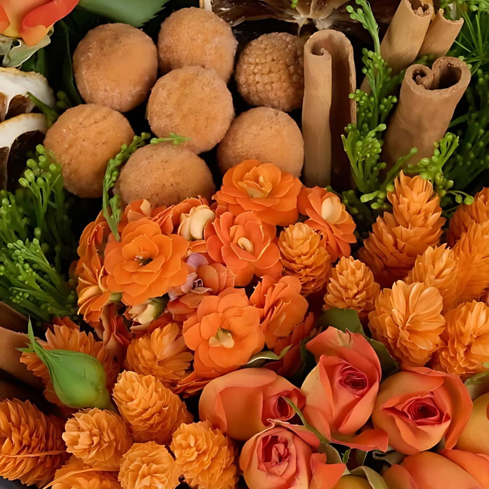 Orange Vibe – Siyah Kutuda Turuncu Çardak Gül ve Kalanchoe