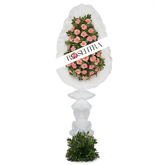 Tek Katlı Büyük Pembe Gerbera Çiçekli Çelenk - Rosentra | Premium Flowers
